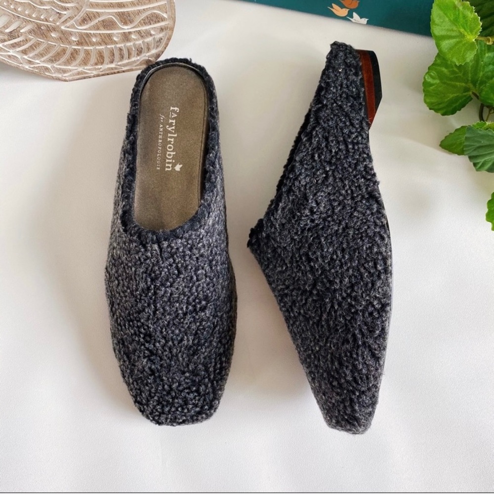Anthropologie Farylrobin Ryan Wool Mules Gray New Sleek Chic Fall Winter Capsule